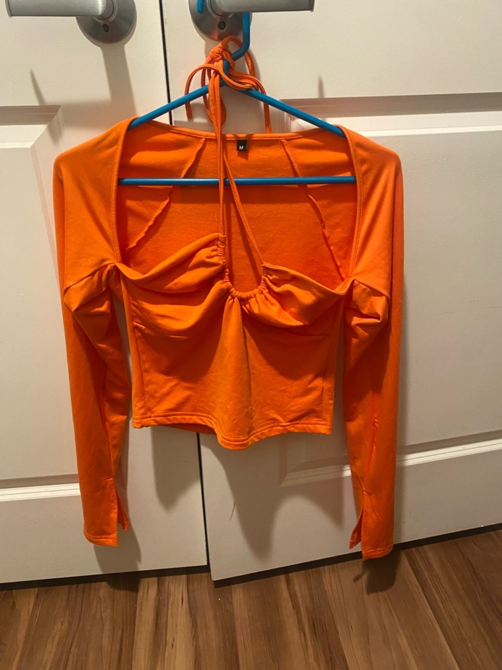 Mango Bright Orange Long-Sleeve Halter Crop Top
